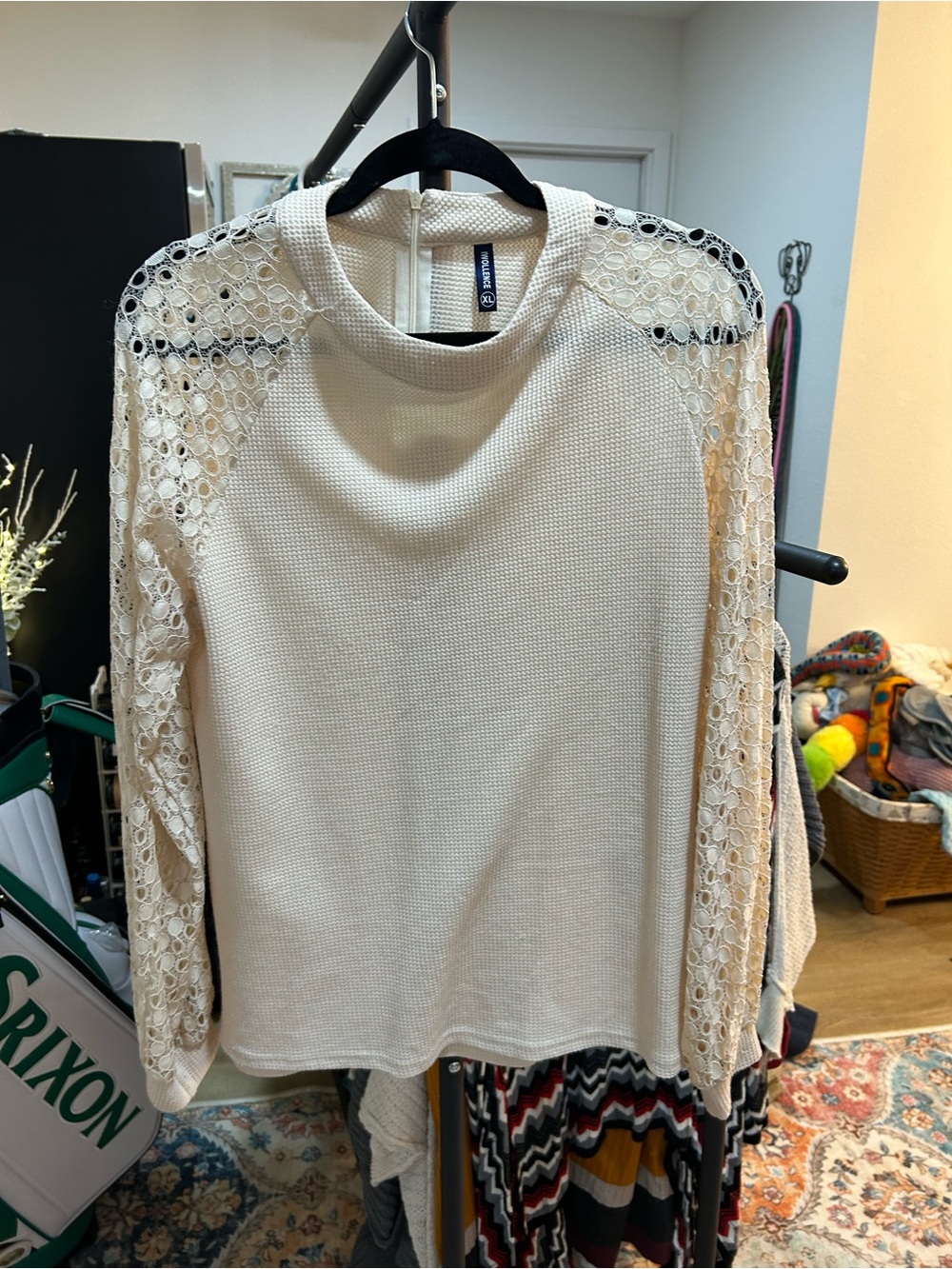 Women's Cream Lace-Sleeve Knit Pullover by Canda